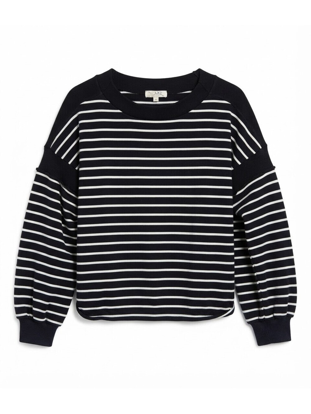 Promesa Black White Striped Long Bishop Sleeve Pullover Sweatshirt Top Large